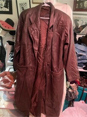 Women's Brown Leather Trench Coat